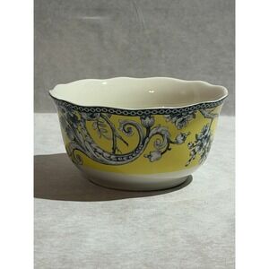 222 Fifth Adelaide Yellow Fine China Bowl Bird Toile Floral Scalloped Rim